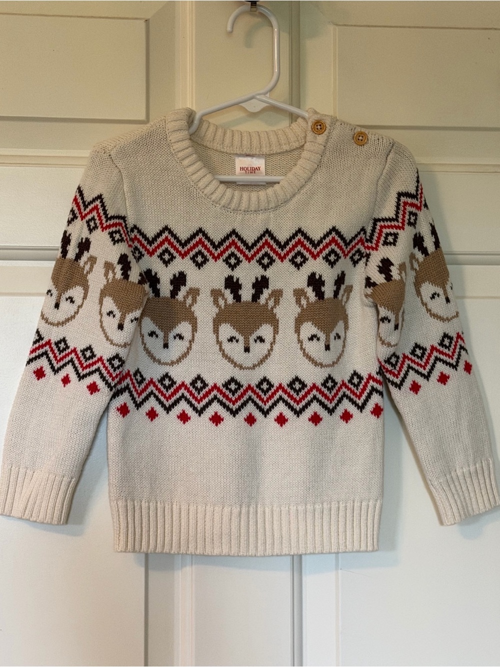 Holiday Time Cream Crewneck Sweater with Reindeer and Fair Isle